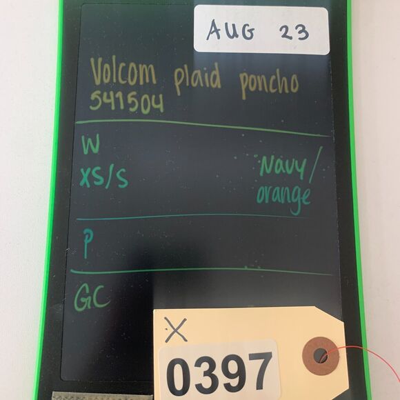 Volcom Poncho Womens XS/S Navy Plaid Cotton Button Front Tassel Fringe Trimmed - Picture 10 of 11